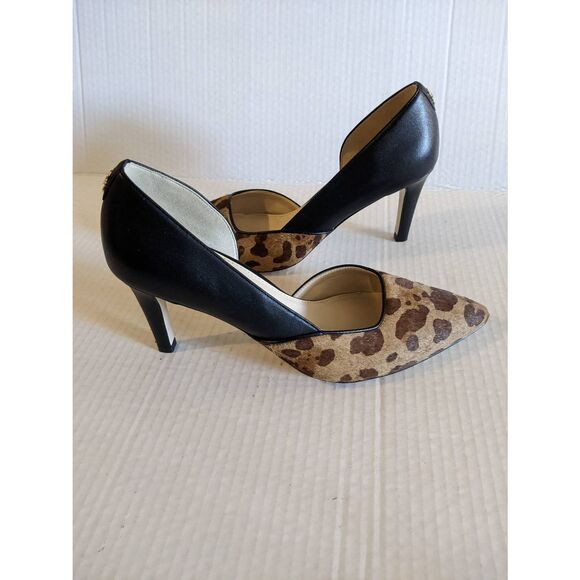 Cole Haan Black and Leopard Print Heels - Picture 1 of 10